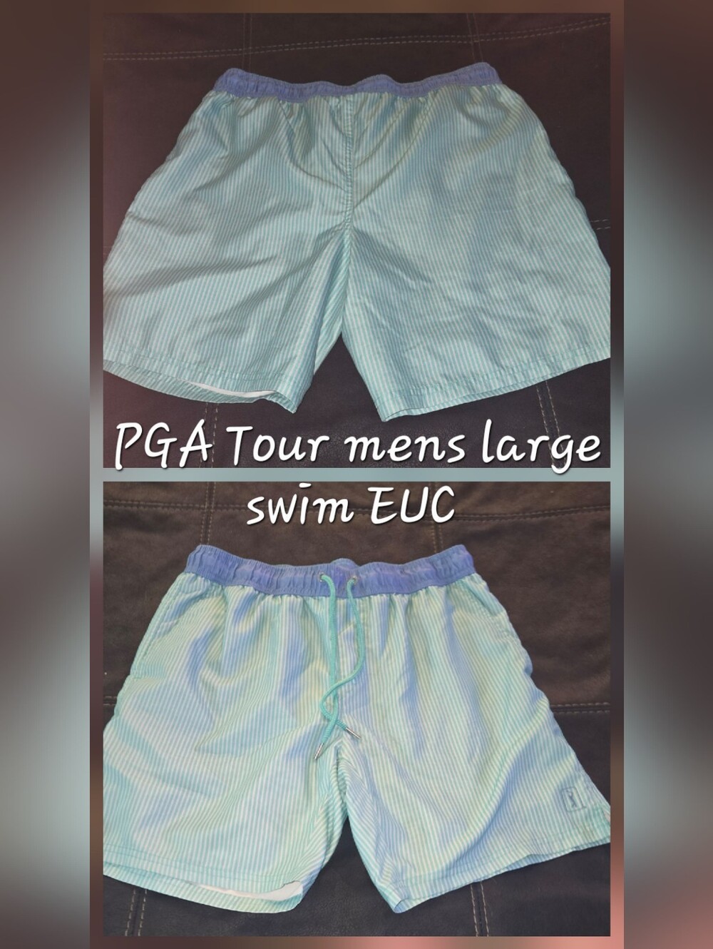 PGA Tour Men's Aqua and White Pinstripe Swim Trunks